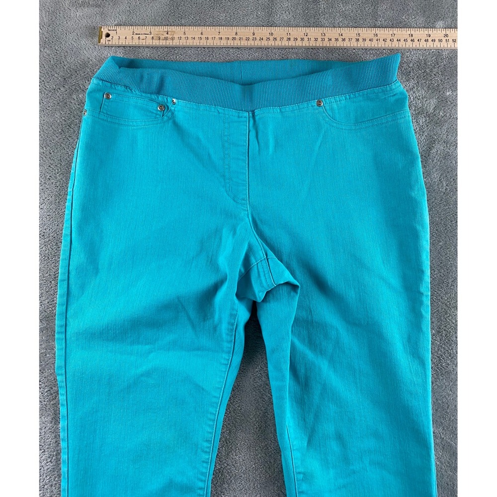 Lark Lane Petite Turquoise Blue Pull On Cropped Pants 14P Ribbed Waist Stretch - Picture 4 of 12